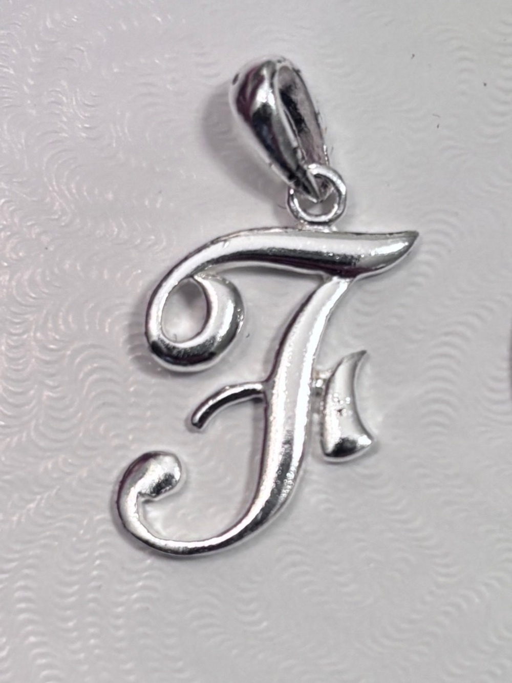 Silver Tone Script Letter “F” Pendant Charm Initial Necklace Charm